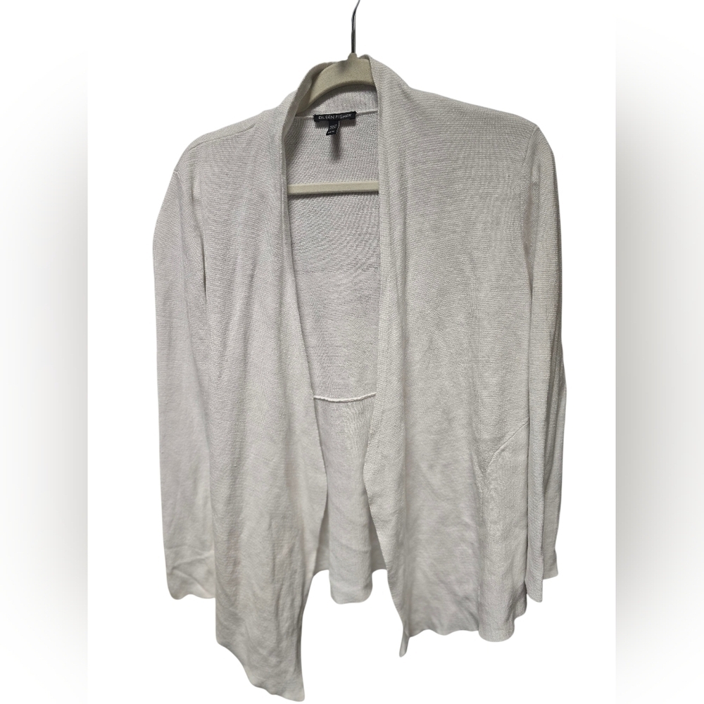 Eileen Fisher open-front White Organic Linen Cardigan sweater Sz.M
